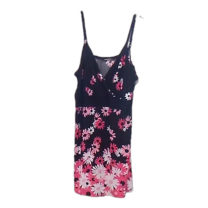 2/25 Black with Pink White Floral Long Polyester Tank Top by Penningtons 2X